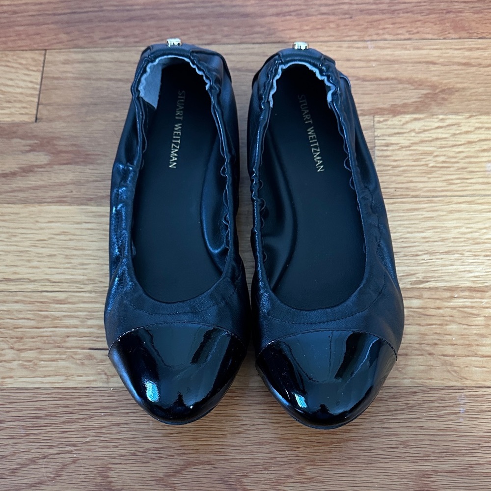 Stuart Weitzman Cap Toe Black Flats